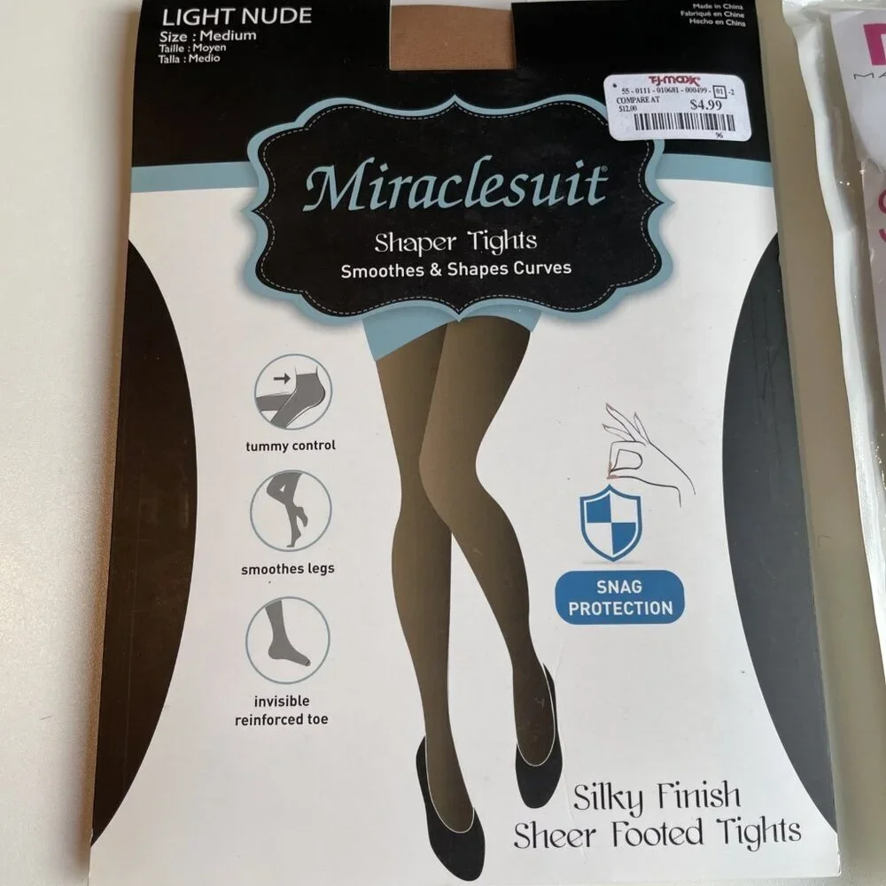 2 Shaper Tights Shapewear Size M Nude & Black Smoothes Shapes Tummy Control